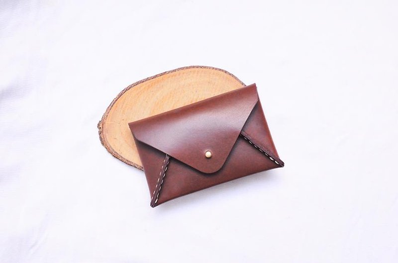 [Envelope-shaped card holder] Well stitched leather material package, free lettering, handmade bag, couple gift card holder, card holder, business card holder, simple and practical Italian leather vegetable tanned leather leather DIY companion genuine leather cowhide - Card Holders & Cases - Genuine Leather Orange