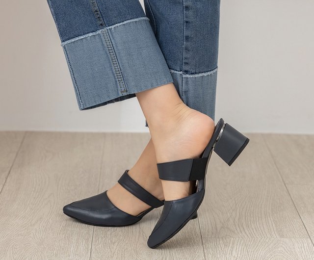 Emily Slanted Strap Mules - Cigarette Blue - Shop Bubble nara