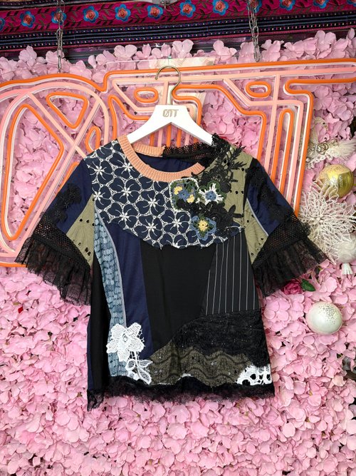 OTT Palace OTT獨一無二•Unique日系手勾手編刺繡蕾絲拼接上衣