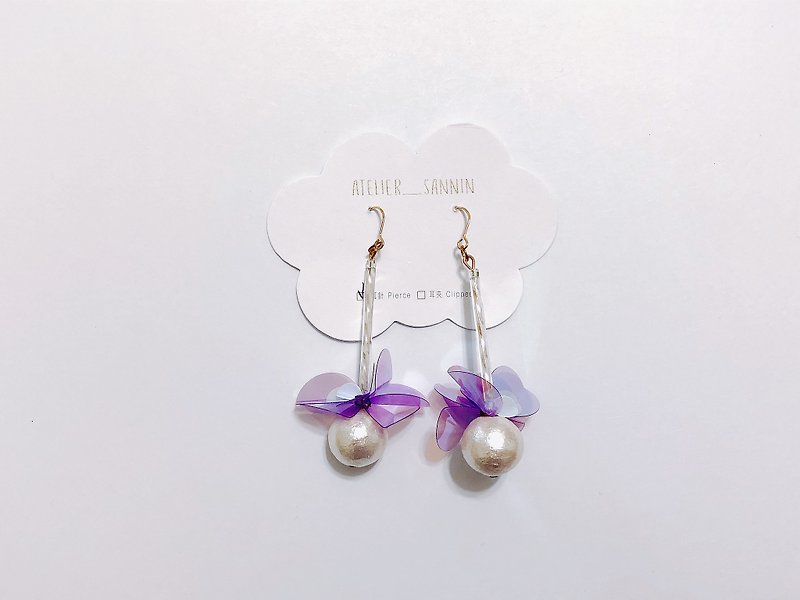 Day flowers - purple sequins hanging handmade earrings ear hooks / ear clip - ต่างหู - วัสดุอื่นๆ สีม่วง