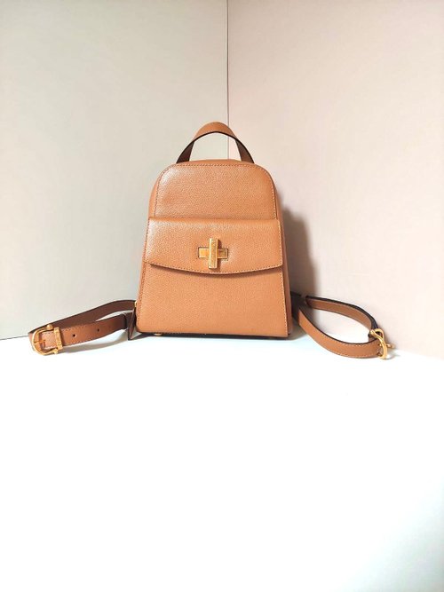 LA LUNE Vintage 日本鑑證古董品選物店 【初夏優惠】中古二手Celine咖啡金色皮革小後揹包囊雙肩手袋