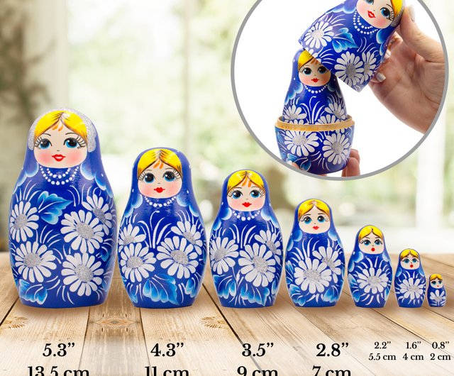 ロシアの入れ子人形ブルー - 鎮静効果のあるサラファンドレスのマトリョーシカ人形 - ショップ ブレスト スーベニア ファクトリー - 入れ子人形  知育玩具・ぬいぐるみ - Pinkoi