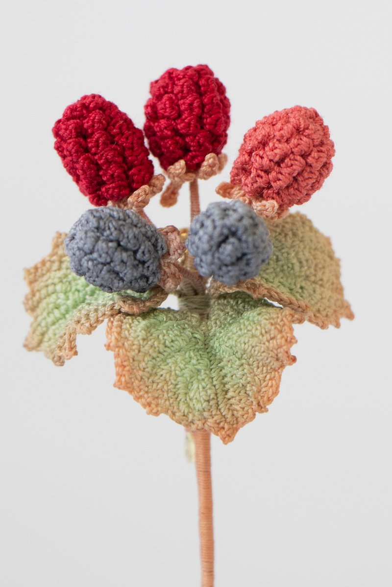 Yuan Sen handmade raspberry crochet brooch - เข็มกลัด - งานปัก สีแดง