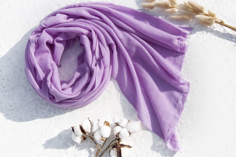 秋冬保暖 頂級喀什米爾Cashmere/羊絨圍巾/純羊毛圍巾披巾/戒指絨披肩 聖誕禮物 生日禮物 情人節禮物-芋頭淺紫 - 圍巾/披肩 - 羊毛 紫色