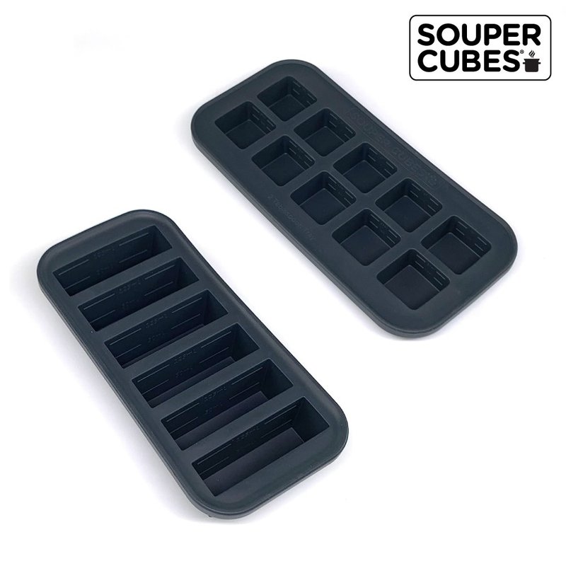 【Souper Cubes】多功能食品級矽膠保鮮盒_曜石灰2件組(6格+10格) - 便當盒/食物袋 - 矽膠 黑色