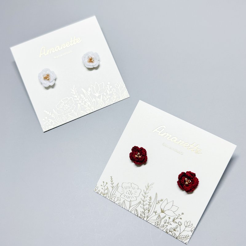 Mini Camellia Earrings - Earrings & Clip-ons - Cotton & Hemp Red