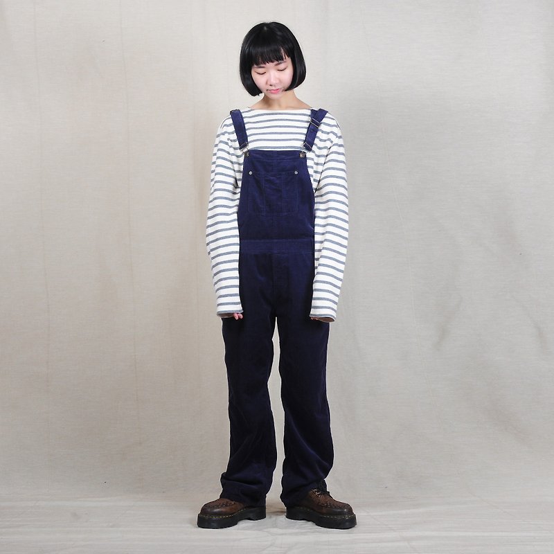 [Eggs] plant vintage night vintage blue corduroy pants suspenders - Overalls & Jumpsuits - Cotton & Hemp Blue