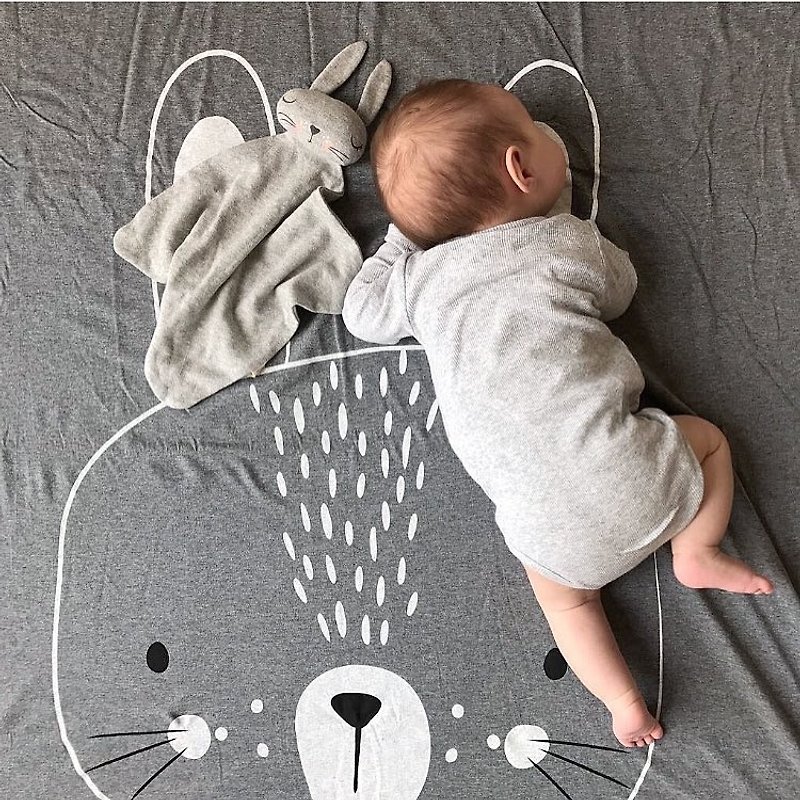 ミスターフライ毛布を眠っている赤ちゃん - バニーMFLY057塗装灰色の背景 - 出産祝い用贈物 - コットン・麻 