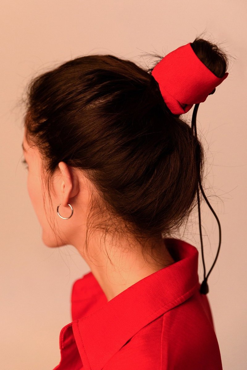 抽繩麻質髮帶//Drawstring Headband// - 髮夾/髮圈 - 棉．麻 紅色