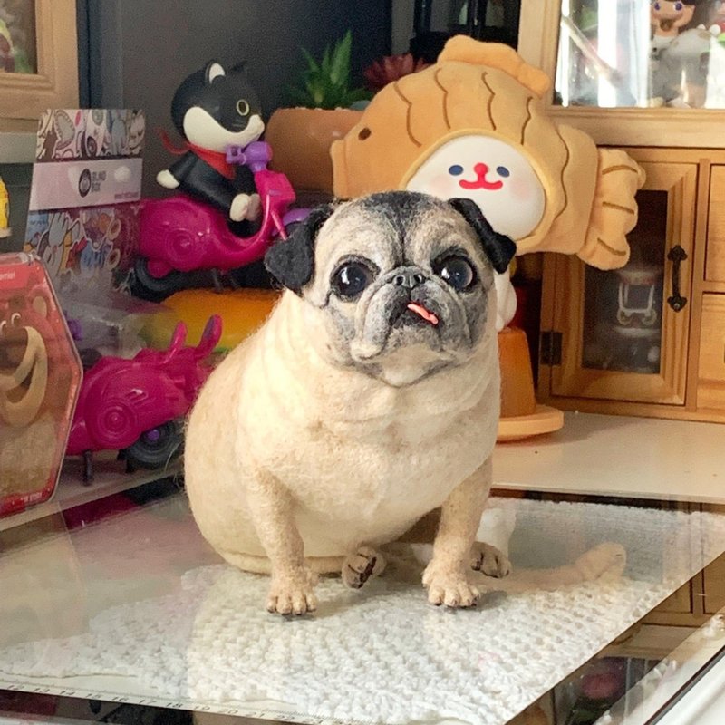客製化逼真巴哥犬羊毛氈寵物娃娃定製複刻狗狗猫咪毛小孩公仔 - 貓/狗玩具 - 羊毛 多色