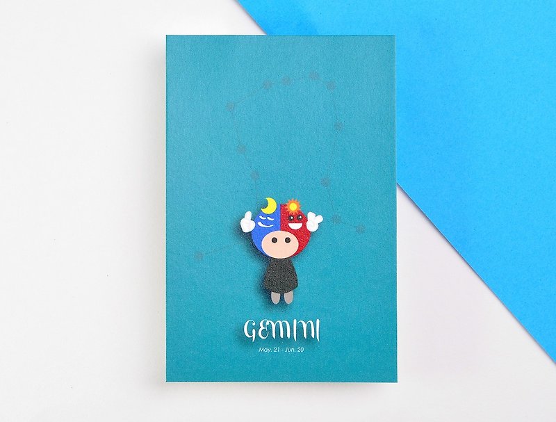 The 12 constellations character birthday card and postcard - Gemini - การ์ด/โปสการ์ด - กระดาษ สีน้ำเงิน
