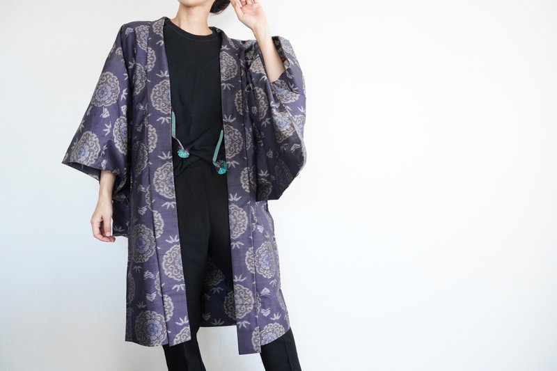 MEISEN KIMONO, silk kimono, vintage kimono, kimono jacket, Japanese kimono - เสื้อแจ็คเก็ต - ผ้าไหม สีน้ำเงิน