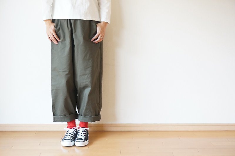 Cotton chino stretch tuck pants ladies - パンツ レディース - コットン・麻 カーキ