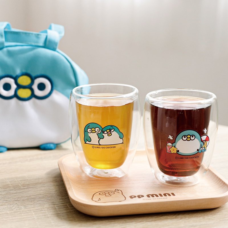PP mini Little Penguin- Little Penguin Double Glass Cup (Want to Play / Push Belly) - แก้วมัค/แก้วกาแฟ - แก้ว 