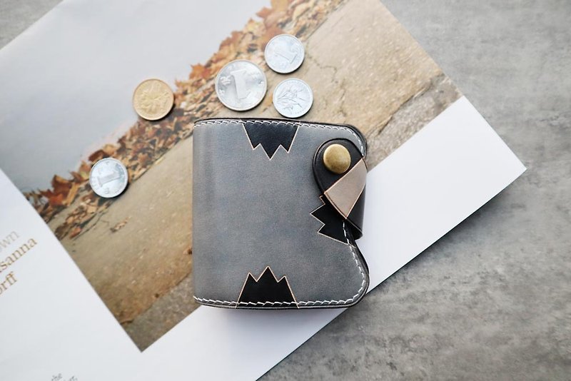 Cat-shaped leather coin purse free lettering - กระเป๋าใส่เหรียญ - หนังแท้ สีเทา
