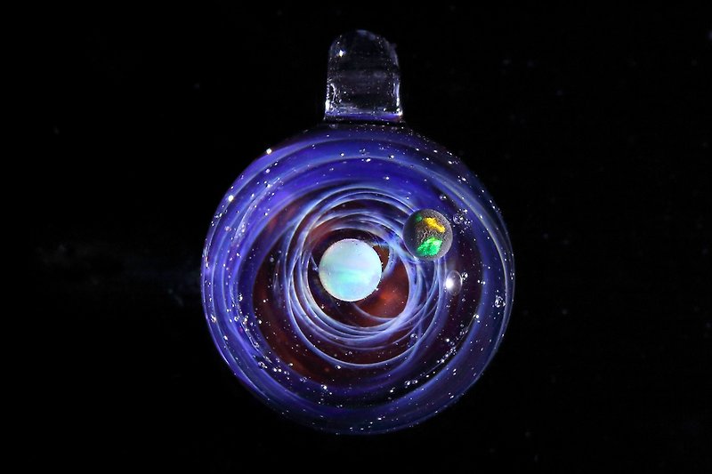SPIRAL GALAXY 2 opal space glass pendant no.820 - สร้อยติดคอ - แก้ว สีม่วง