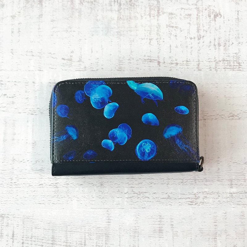 Mini Wallet Jellyfish / coin case / card case / - กระเป๋าสตางค์ - หนังเทียม สีดำ