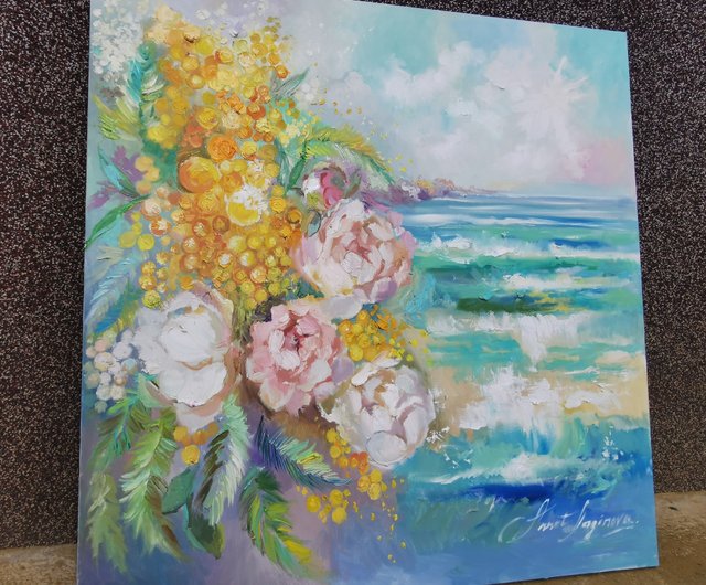絵画 額縁 湖畔 湖 女の子 花 ゴージャス エレガント 上品 油絵