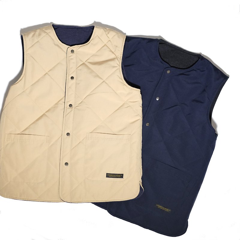 Quilted Vest double-sided quilted vest / neutral / simple / autumn and winter coat - เสื้อกั๊กผู้ชาย - ผ้าฝ้าย/ผ้าลินิน สีกากี