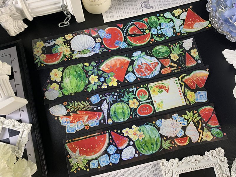 西瓜冰塊 初夏特集 PET 紙膠帶 鐳射銀 - 紙膠帶/和紙/PET - 塑膠 紅色