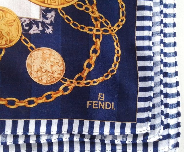 Fendi Vintage Scarf Cotton Silk with Chain and Charm Jewelry 23 x