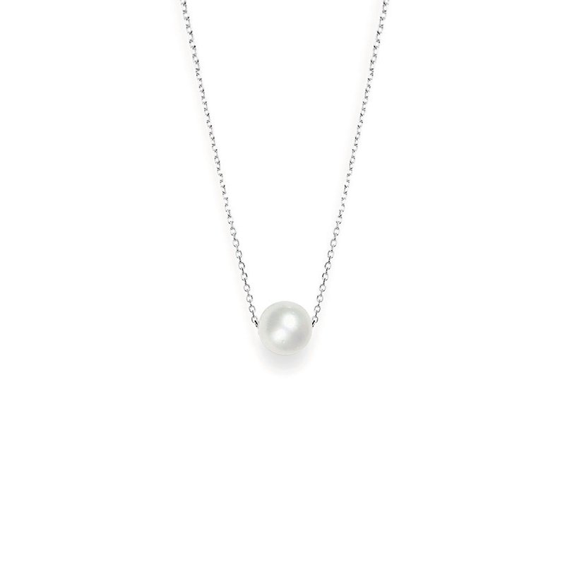 Classic 9mm Natural White South Sea Pearl Pendant with 14K-Wht Gold Necklace - สร้อยคอ - ไข่มุก ขาว