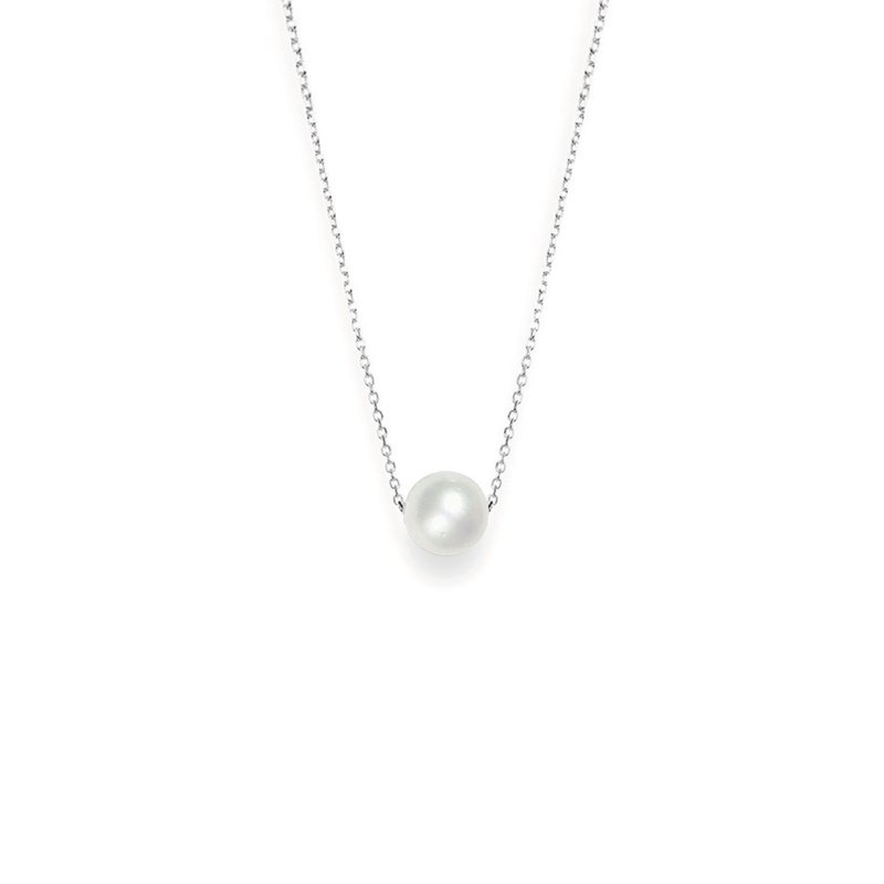 Classic 9mm Natural White South Sea Pearl Pendant with 14K-Wht Gold Necklace - สร้อยคอ - ไข่มุก ขาว