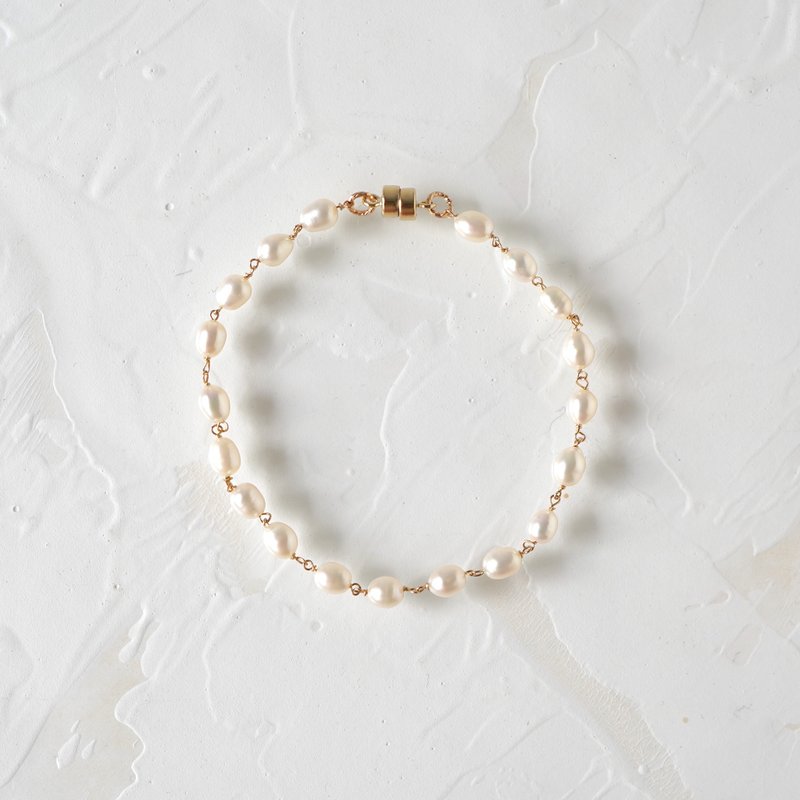 14KGF rice pearl magnetic bracelet - Bracelets - Other Metals White