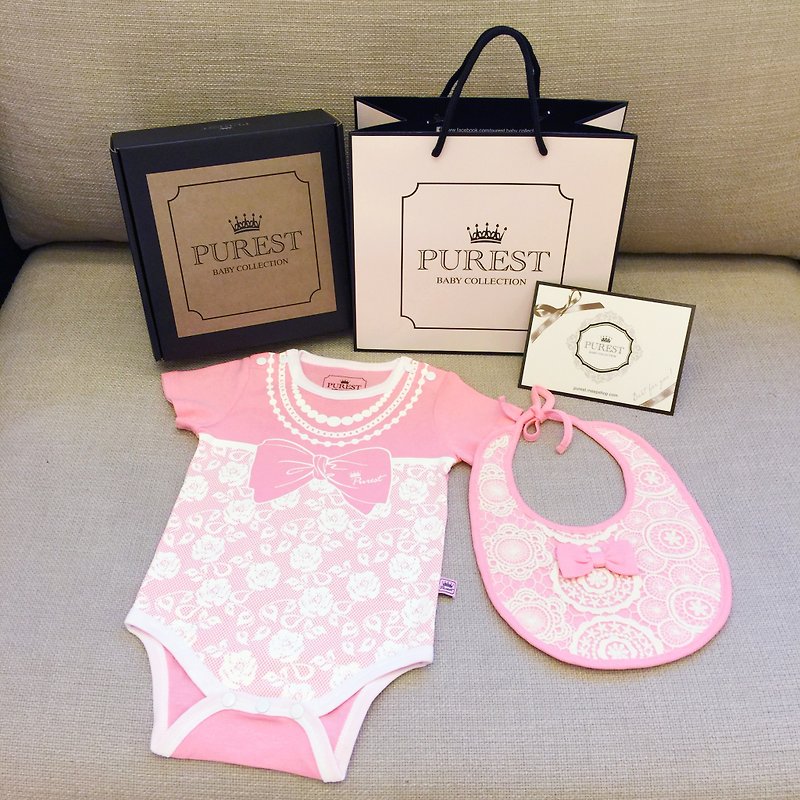 Preferred PUREST baby collection [small pink lady pink coat pocket Yang US] Gift Set (short sleeve package fart clothes + bibs) ❤ give the baby the best gift for a whole month of age ceremony ‧ - Baby Gift Sets - Cotton & Hemp Pink