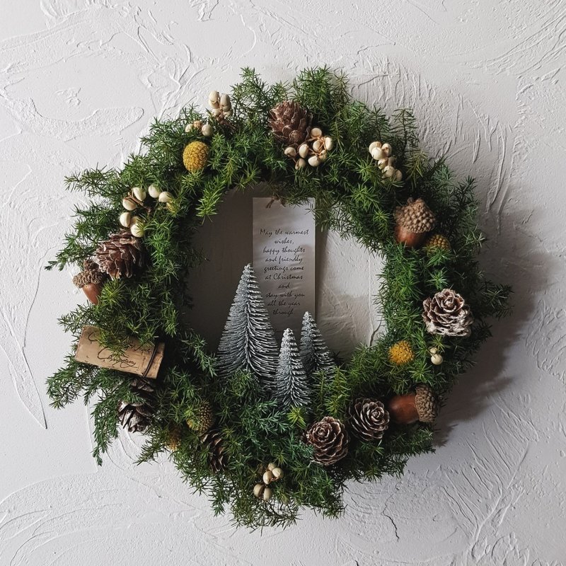 Xmas| Everlasting cedar | Fruit forest Christmas wreath | Dry wreath | Self-pickup welcome in Taipei - ช่อดอกไม้แห้ง - พืช/ดอกไม้ สีเขียว