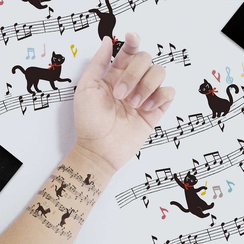 TU Tattoo Sticker - kitty on the line  Tattoo   waterproof Tattoo  original - สติ๊กเกอร์แทททู - กระดาษ หลากหลายสี