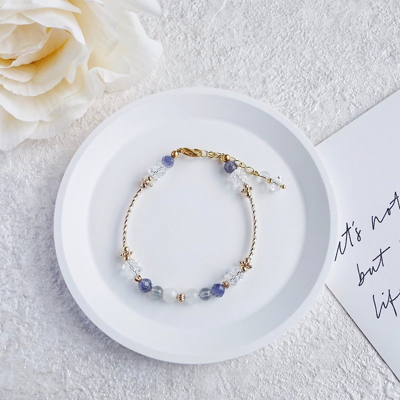 Ye Weiyang || Blue Moonstone White Crystal Cordierite Labradorite Crystal Bracelet - Bracelets - Crystal White