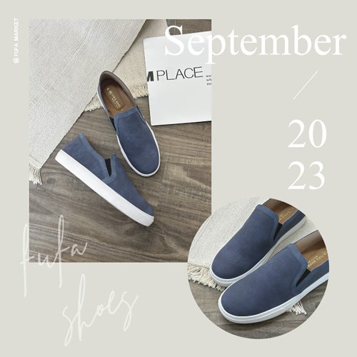 Japanese plain men's slip-on shoes-black/white/denim blue