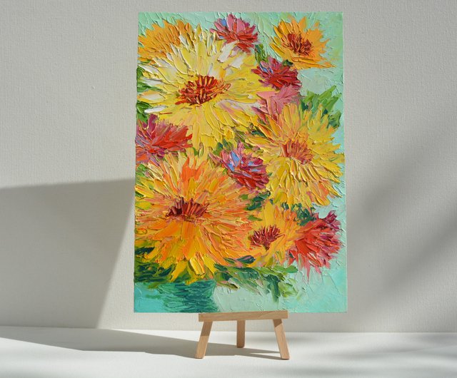 Original popular sunflower stilllife oil painting, yellow flower art