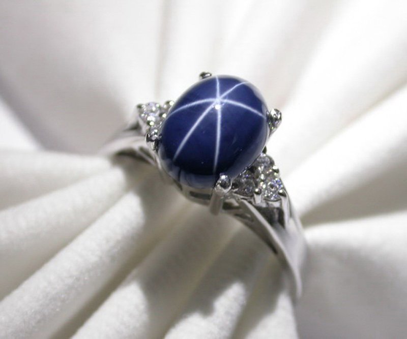 3.55 Natural star blue sapphier ring silver sterling 925 size 7.0 free resize - 戒指 - 純銀 藍色
