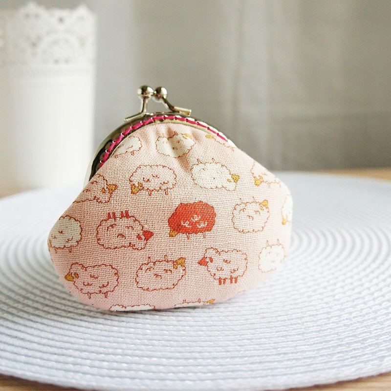 Lovely small sheep mouth gold coin purse, pink - กระเป๋าใส่เหรียญ - ผ้าฝ้าย/ผ้าลินิน สึชมพู