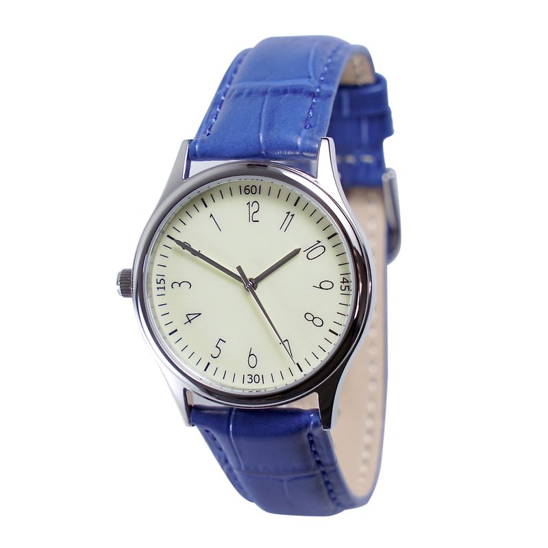 nameless Backwards Watch Small Number Blue Strap Personalized Gift Free shipping - นาฬิกาผู้ชาย - โลหะ สีน้ำเงิน
