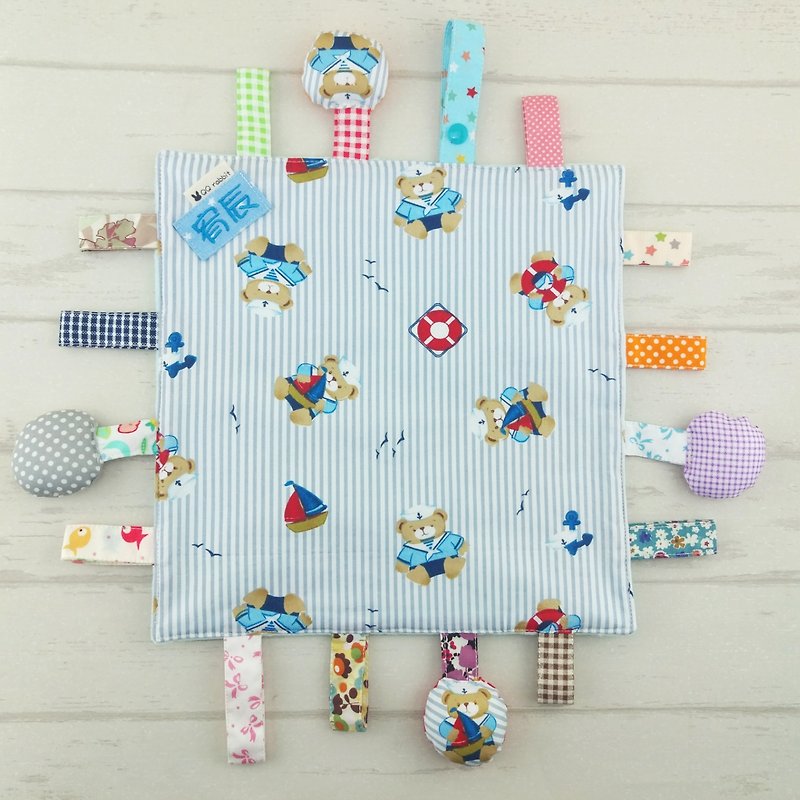 Navy teddy bear. Cotton ball X cotton label ring paper soothing towel (free embroidered name) - ของขวัญวันครบรอบ - ผ้าฝ้าย/ผ้าลินิน สีน้ำเงิน