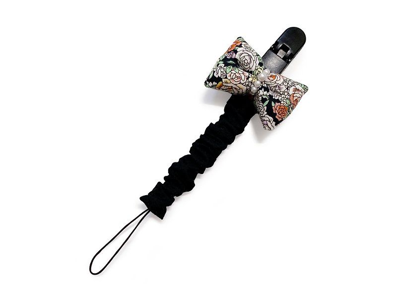 Black Floral-Bow Nipple Chain - Baby Bottles & Pacifiers - Cotton & Hemp Multicolor