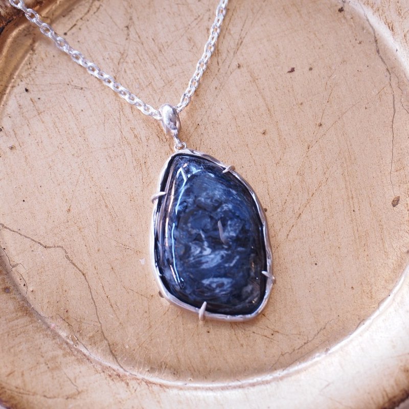 大顆 彼得石 Pietersite 風暴石 金絲碧玉 手工項鍊 含銀鍊 - 項鍊 - 半寶石 藍色