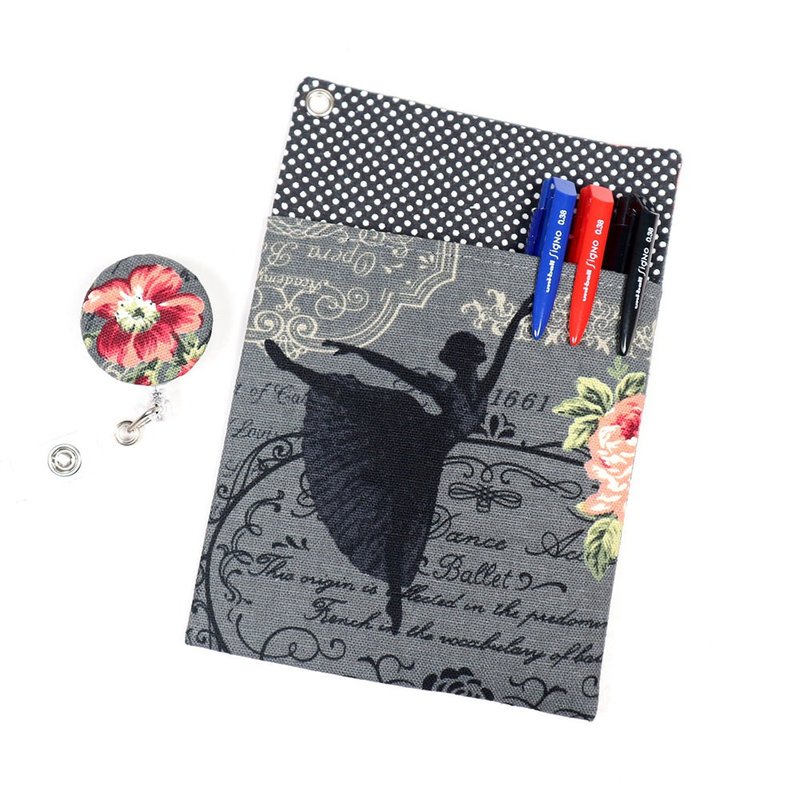 醫師袍 口袋式 防漏墨 收納袋 筆袋+證件夾 - 玫瑰 芭蕾舞 (灰) - 鉛筆盒/筆袋 - 棉．麻 灰色