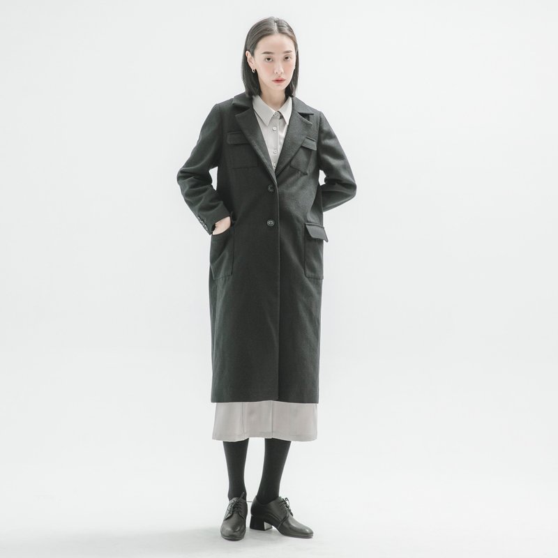 Sorrow_離愁大衣外套_9AF303_羊毛黑 - 女西裝外套 - 棉．麻 黑色