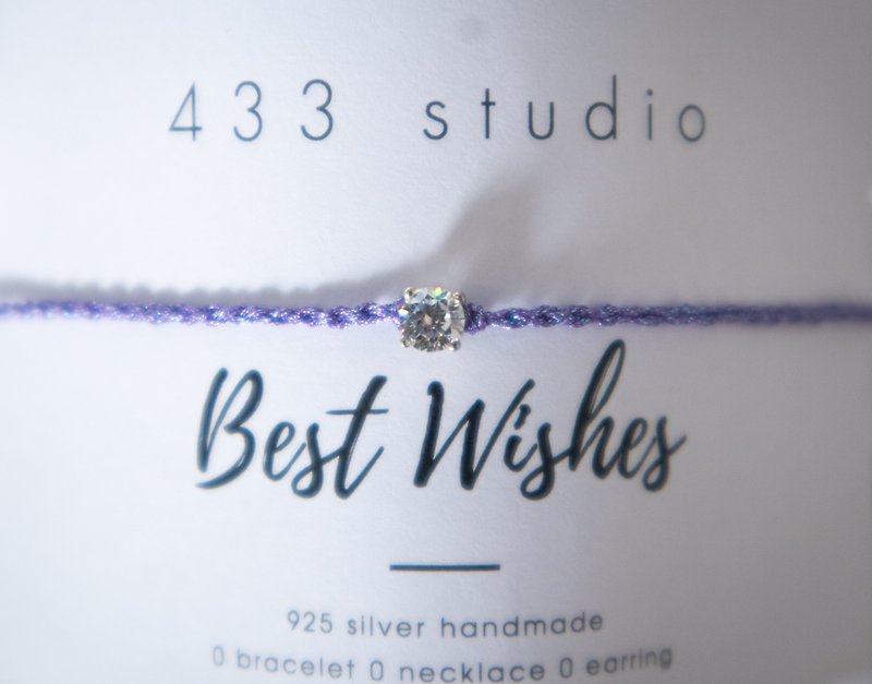 Sister gift. 925 sterling silver solitaire diamond four-claw amphibole hand-woven - lucky bracelet - สร้อยข้อมือ - เงินแท้ สีม่วง