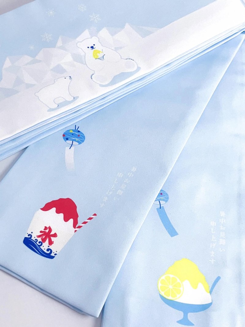 Summer Chill Polar Bear Obi, Double Sided Hanhaba Obi, Yukata Obi, Festival obi - เข็มขัด - เส้นใยสังเคราะห์ สีน้ำเงิน