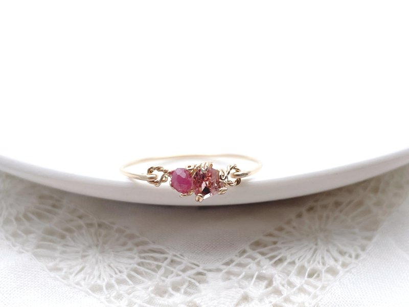 Sweet antique - Ruby and pink tourmaline prong-style wire ring - General Rings - Gemstone Pink