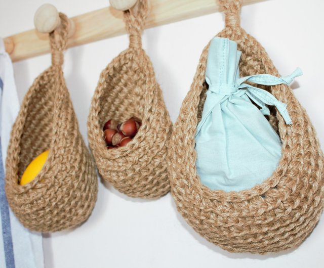 Small Jute Basket, Bathroom and Kitchen Storage Basket, Crochet Jute Basket,  Home Organizer 