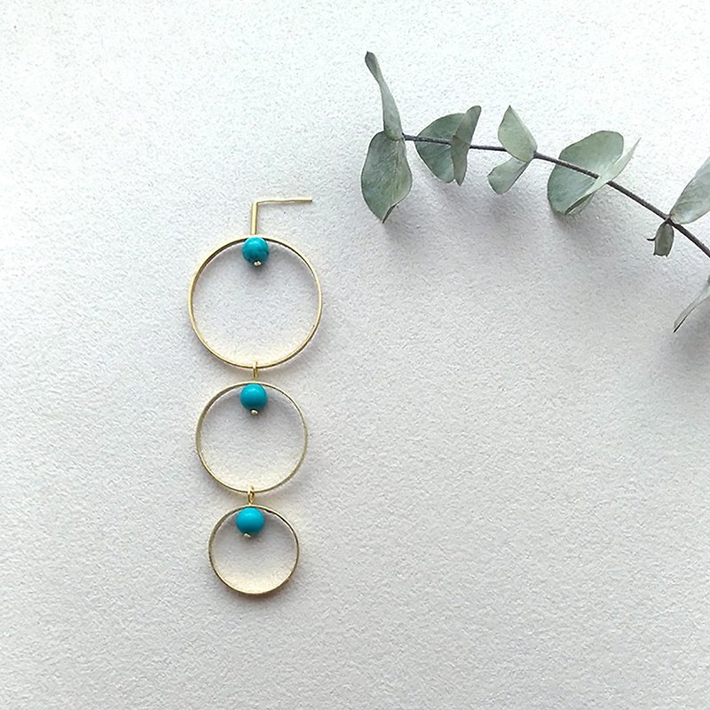 亮麗-黃銅土耳其石 單邊針式夾式耳環 - 耳環/耳夾 - 寶石 藍色