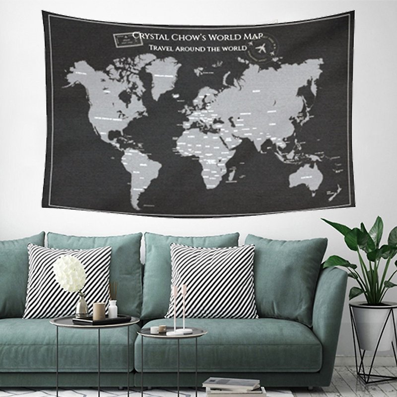 【名字客製】個人化藝術掛布-世界地圖(黑灰色)-個人化禮物推介 - 壁貼/牆壁裝飾 - 聚酯纖維 黑色