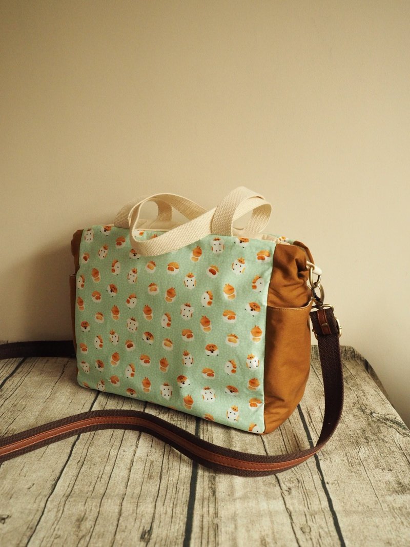 Handmade shoulder bag handbag canvas bag shopping bag - กระเป๋าแมสเซนเจอร์ - ผ้าฝ้าย/ผ้าลินิน สีเขียว