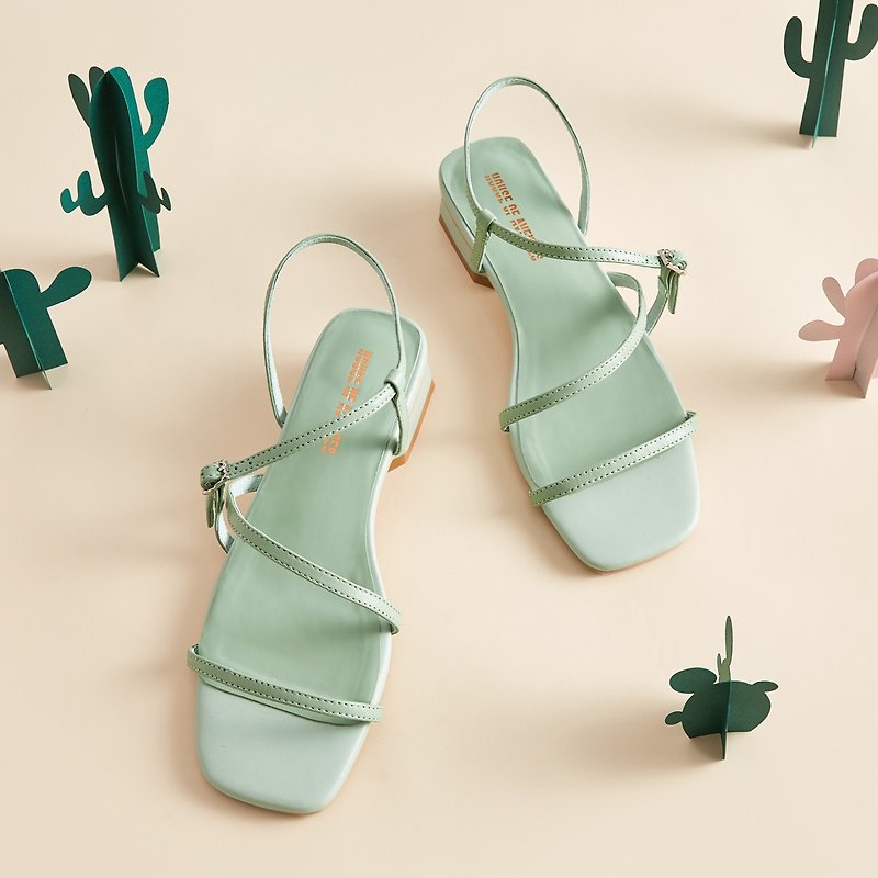 | HOA | Small Square Toe Sandals | Green | 5770 | - รองเท้ารัดส้น - หนังแท้ สีเขียว